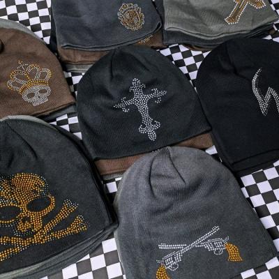 China JOINT Wholesale Designer Skullies Mens Rhinestone Skullcaps With Custom Logo Design Skullcap for sale