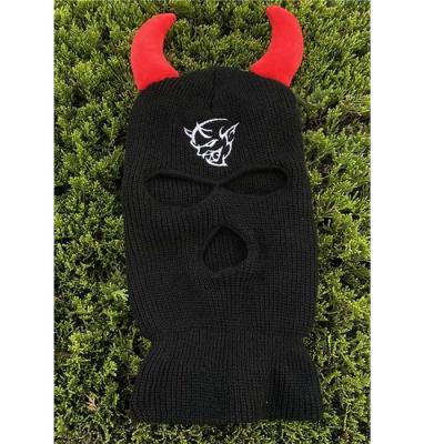 China Winter JOINT Horns Ski Mask Custom Beanie Knitted Designer Ski Mask 3 Black Hole for sale