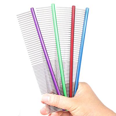 China Customized Stocked Stainless Steel Portable Pet Grooming Comb Pet Hair Remover Comb Colorful Hair Comb For Dogs for sale