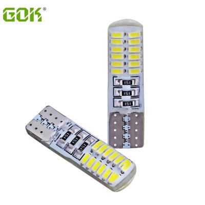 China Plastic t10 24SMD 3014 LED car interior light W5W 194 silicone T10 led wedge lamp parking bulb t10 led car led bulb for sale