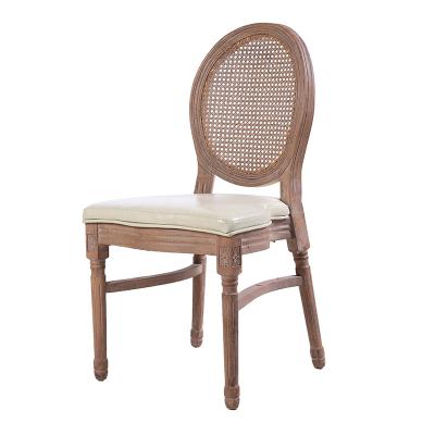 China Stable Fashion High Back Wooden Stack Furniture Wedding Garden Louis Dining Chairs for sale