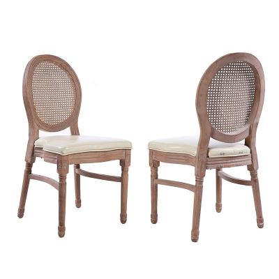 China Traditional Wholesale Rattan Back Wood Stack Dining Chair Solid Wood Stackable Wedding Chair For Restaurant for sale