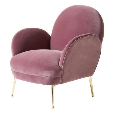 China Luxury Hotel Modern Cafe Velvet Armchair Pink Accent With Gold Legs for sale