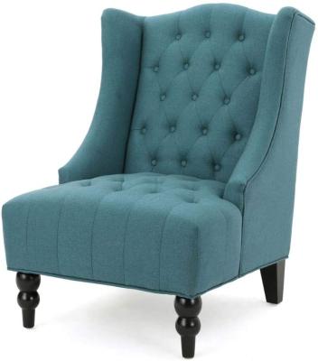 China Green Foldable Simple Modern Simple Comfortable Fabric Wing Chair Dining Chair Living Room High Back Chair for sale