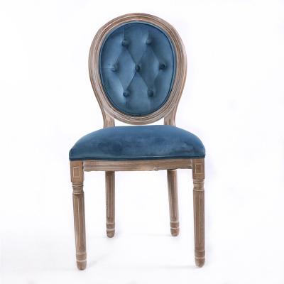 China Wooden Furniture Antique Soild Nordic Europe Style Blue Velvet Wooden Dining Dining Chair for sale