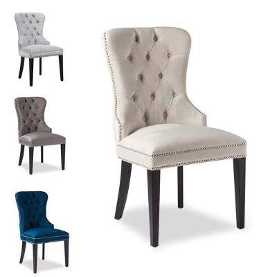 China Soild Wood Furniture Morden Velvet Fabric Tufted Back Dining Chair Dining Room Furniture for sale