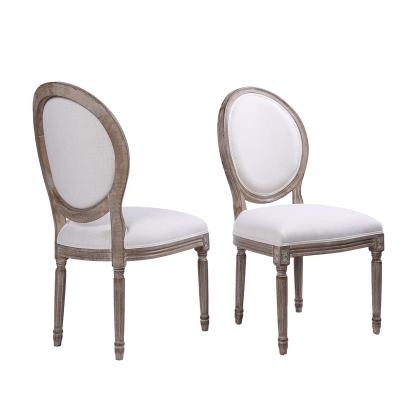 China KD Design French Dining Chair Round Rubber Wood Velvet Fabric French Louis Canvas Back Chair for sale