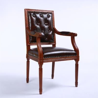 China Wholesale Modern Stackable Wooden Antique Scandinavian Arm Upholstery Vintage Leather Dining Chair for sale