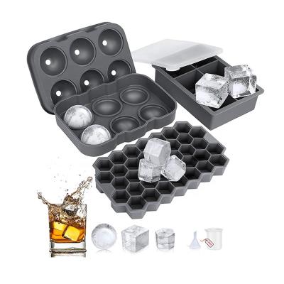 China Hot Selling Viable Silicone 6 Ice Cream Tray Set Round Square Shape Ball Mold Honeycomb Ice Cream Tray Mold for sale