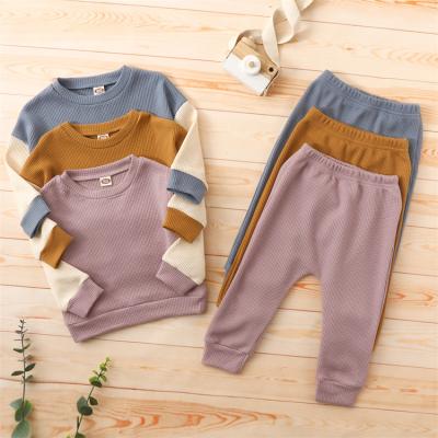 China Spring Autumn Baby Infant Boys Clothes Waffle Cotton Breathable Casual Toddler Clothing Set for sale