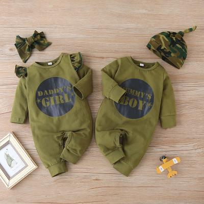 China Spandex/Cotton Brother Sister Clothing Infant Toddler Boys Girls Camouflage Overalls Fall Baby Clothes Romper for sale