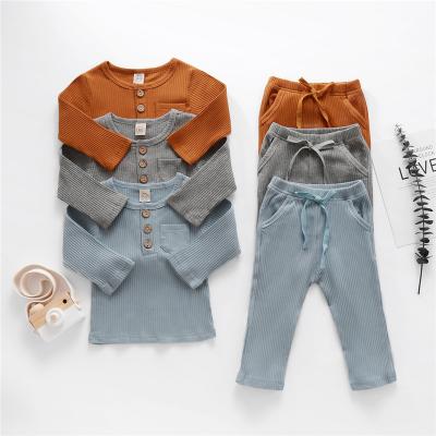 China Autumn Newborn Baby Girl Boys Spring Cotton Ribbed Long Sleeve T-shirts Casual Pants Kids Clothes Set for sale