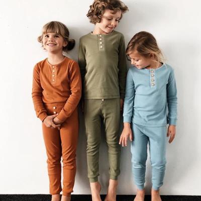 China Autumn Home Thermals Children Plain Solid Color Casual Soft Ribbed Cotton Kids Pajamas Sets for sale