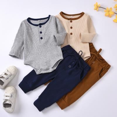 China Autumn Newborn Infant Baby Clothing breathable ribbed long sleeve romper drawstring pants baby winter gear for sale