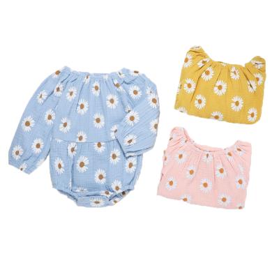 China 95% Cotton Newborn Daisy Print Romper Infant Long Sleeve Jumpsuit Round Solid Casual Style Baby Romper for sale