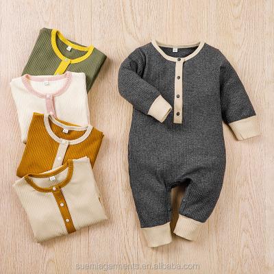 China Baby Girls Boys Cotton Button Ribbed Baby Romper Autumn Infant Toddler Clothing Spandex/Cotton Spring Jumpsuits for sale