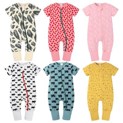 China Spandex Toddler/Cotton Infant Girls Baby Boy Short Sleeve Zipper Footie Overalls Kids Footie Pajamas for sale