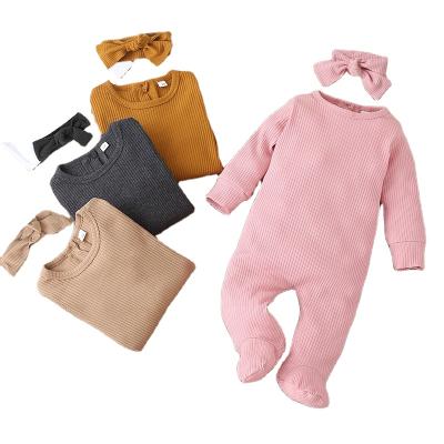 China Spandex/Cotton Spring Autumn Infant Toddler Clothing Baby Boys Girls Ribbed Cotton Overalls Baby Footed Romper for sale