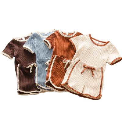 China Breathable Infant Toddler Baby Boy Girl Clothes Ribbed Cotton Romper Shorts Set Unisex Baby Outfits for sale