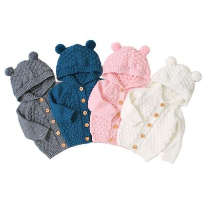 China Breathable Winter Infant Toddler Knit Cute Cartoon Ear Hooded Sweater Jacket Baby Boy Warm Coat Outwear Cardigan for sale