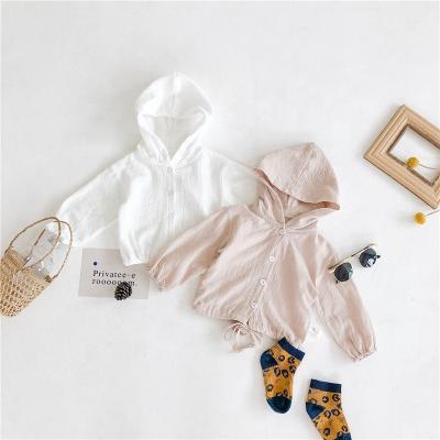 China Cotton Breathable Muslin Clothing Baby Summer Cardigan Hooded Air Conditioning Jacket for sale