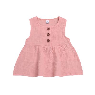 China Breathable Summer Toddler Girl Newborn Infant 100%Organic Cotton Sleeveless Button Up Baby Muslin Dress for sale