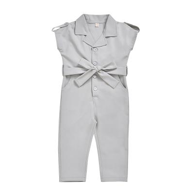 China Breathable Toddler Girl Button Lapel Drawstring Waist Romper Kids Girl Sleeveless Overalls for sale