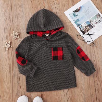 China Buffalo Plaid Breathable Plaid Autumn Baby Infant Clothes Casual Long Sleeve Button Waffle Toddler Boys Long Hoodie for sale