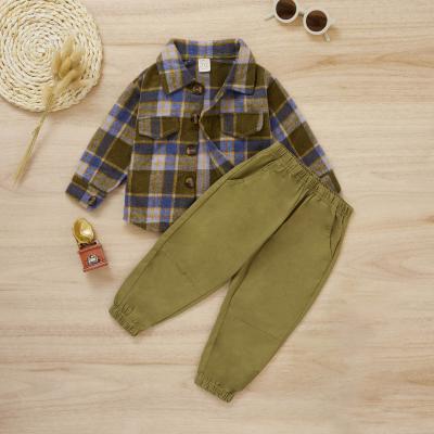 China Autumn Infant Toddler Plaid Shirt Casual Pants Sheath Long Top Pants Outfits Kids Boys Clothing Set for sale