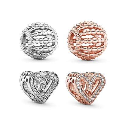 China DIY Necklace Fashion Gift 925 Sterling Silver Clear Heart Round Zircon Beads Charms For Jewelry Making Bracelet for sale