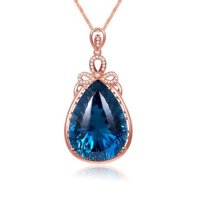 China Romantic Water Drop Diamond Sapphire Tourmaline Gemstone 14K 18k Rose Silver Gold Charm Necklace Jewelry Dangle Women for sale