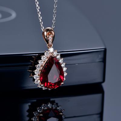 China Romantic Red Charm Red Gemstone Tourmaline Diamond Water Drop Water Drop Necklace Women Jewelry Silver Pendant 18k Rose Gold for sale