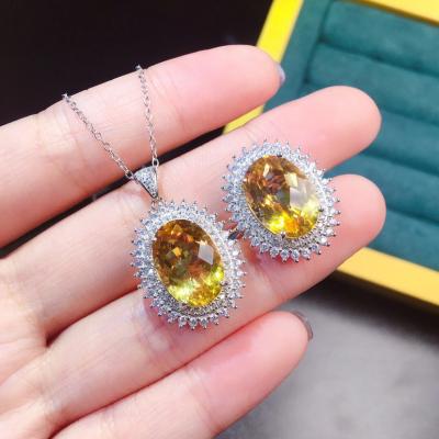 China Rose Gold Plated Resizable Women's Brass ZIRCON Ring Jewelry Sets Religious Luxurious Oval Topaz Diamond Wedding Chains Wholesale for sale