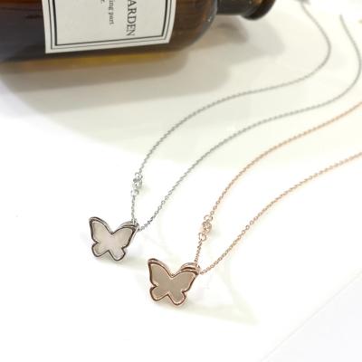 China CLASSIC Gold Plated Zircon 925 Sterling Silver Necklace Jewelry Women Simple Charm Natural Fritillaria Butterfly Style Pendant for sale