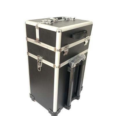 China 2021 Fashionable Professional Aluminum Rolling Cosmetic Makeup Artist Train Trolley Cases for sale