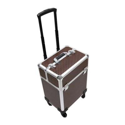 China Lockable Rolling Case Makeup Storage Hairdressing Cosmetics Trolley Travel Salon Trolley Train Carry Storage Case Aluminum Makeup for sale