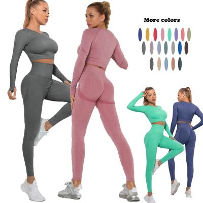 China Breathable Seamless Activewear Set Yoga Tops Shirts Sports Bra Long Sleeve Waist Gaiters Yoga Gym Sets Fitness Women Sport Suit for sale