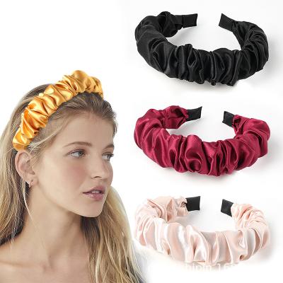 China Wholesale Custom Made Elastic Women's Sport Party Satin Fashion Design Design Headband Silk Pleated Headband Makeup for sale