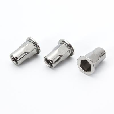 China Small m6 m10 heavy industry socket barrel cap half thin head blind hex open end rivet nut hex head rivnut for sale