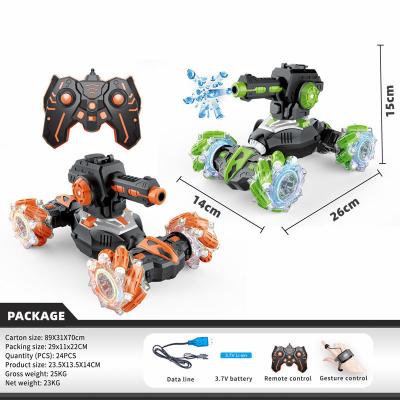 China Follow Me 2022 Remote Control Car Dual Control Gesture Watch Hand Water Bomb Tank Rotating Drift Twisting With Music Light RC Car for sale