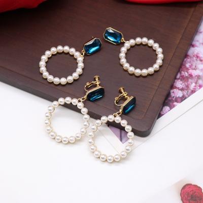 China Other Blue White Round Silver Needle Earnail Screw Drill Earclip Hollow Pearl Earnail for sale