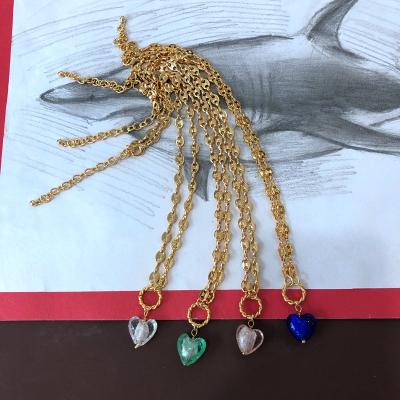 China Vintage Love Medieval Glass Pendant Short Necklace Neck Chain Plated Hollow Real Gold Cut Chain Sweater Chain for sale