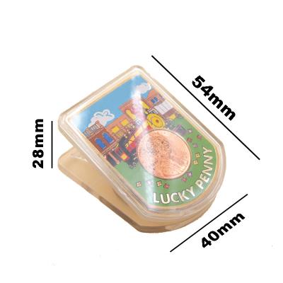 China Shape Lucky Penny Fridge Magnet Memo Clip Souvenir Custom Acrylic Fridge Clip Magnetic Massage Clips for sale