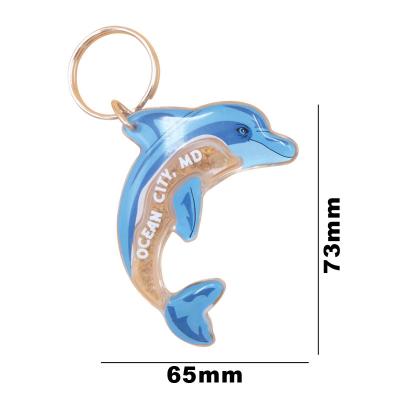 China Plastic Custom Acrylic Dolphin Key Chain With Sand Cartoon Key Ring Plastic Key Chain Souvenir Gift Give Away for sale