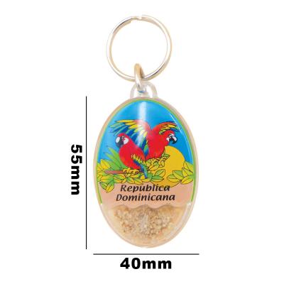 China Plastic Custom Acrylic Oval Key Chain With Sandy Cartoon Key Ring Plastic Key Chain Souvenir Gift Give Away for sale