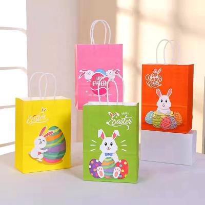 China Recyclable Cartoon Bunny Rabbit Paper Gift Bag with Rope Handle Box for Easter Birthday Party Gift Packaging Bag for sale