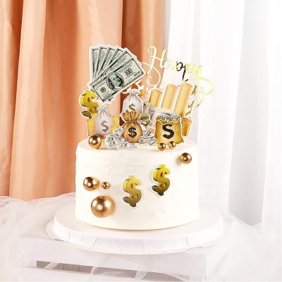 China Paper 9 Pcs/Set Gold Dollar Happy Birthday Cake Topper Set For Birthday Party Decoration Cake Toppers for sale