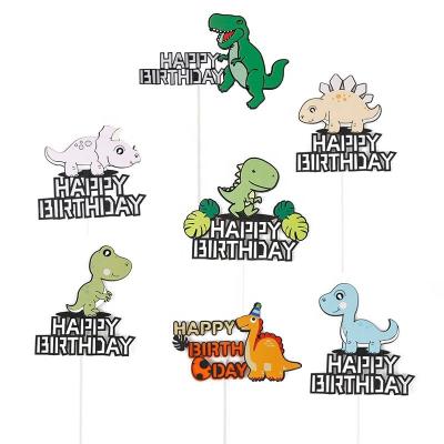 China Paper Cake Topper Dinosaur Paper Theme Cartoon Happy Birthday Decoration for sale