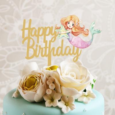 China Acrylic Acrylic Cake Topper Decoration Cartoon Mermaid Girl Happy Birthday Toppers for sale