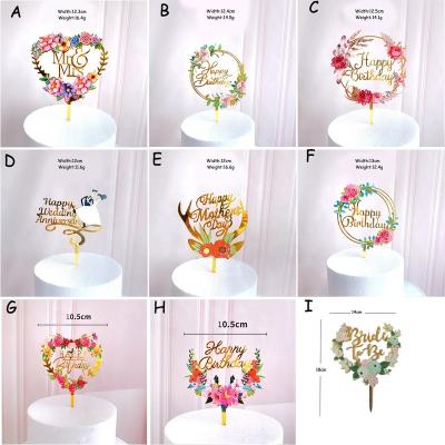 China Happy Birthday Flower Cake Topper For Wedding Birthday Party Acrylic Mother's Day Cake Decoration Supplies for sale